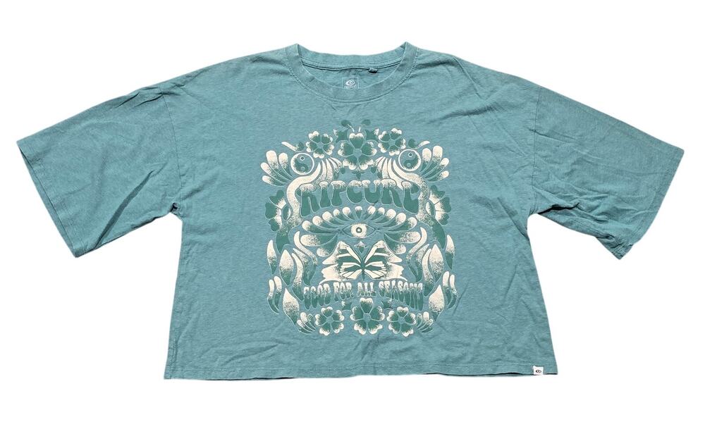 Rip Curl Teal Green "Good For All Season" Short Sleeve Graphic Crop Top T-Shirt